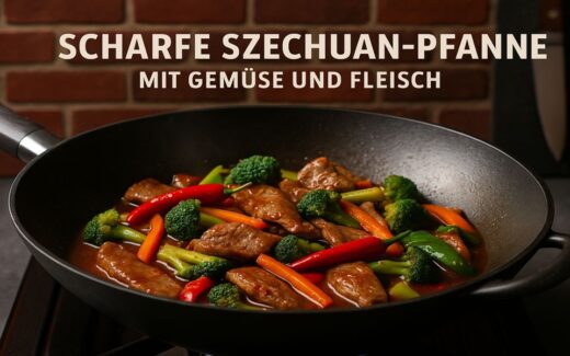 Scharfe Szechuan-Pfanne mit Gemüse und Fleisch